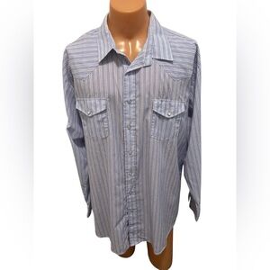 Roper Shirt Men's 3XL Blue Plaid Pearl Snaps Long Sleeve Striped Western Cowboy.